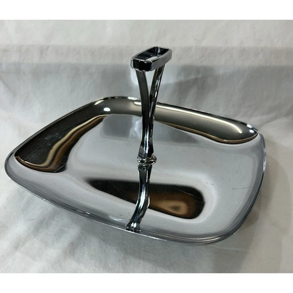 Vintage Milbern Silver Chrome Tidbit Serving Tray MCM Square One Tier